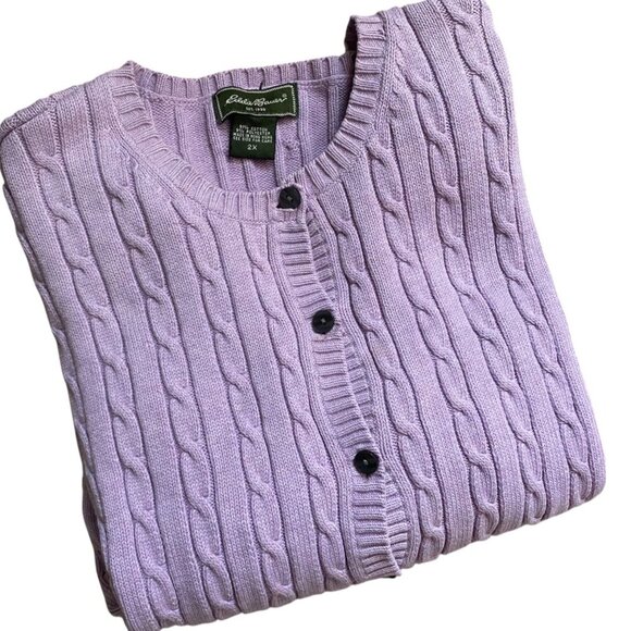 Eddie Bauer Cable Knit Cardigan Sweater Cotton Lightweight Size 2X - Picture 1 of 7